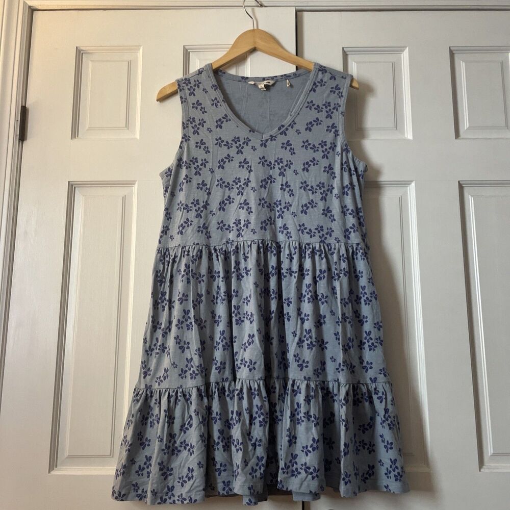 Toad&Co Marley Tiered Dress L Weathered Blue Floral Samba Tencel Pockets Boho